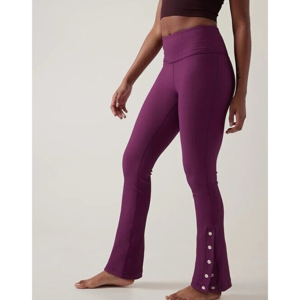 ATHLETA Elation Premium Ribbed Fabric Snap Button Purple Pinot Pull On Pants XL